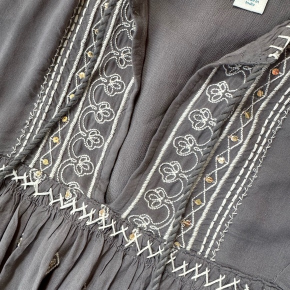 Sundance Modal gray embroidered sequin boho Aura peasant Dress S - Picture 5 of 7